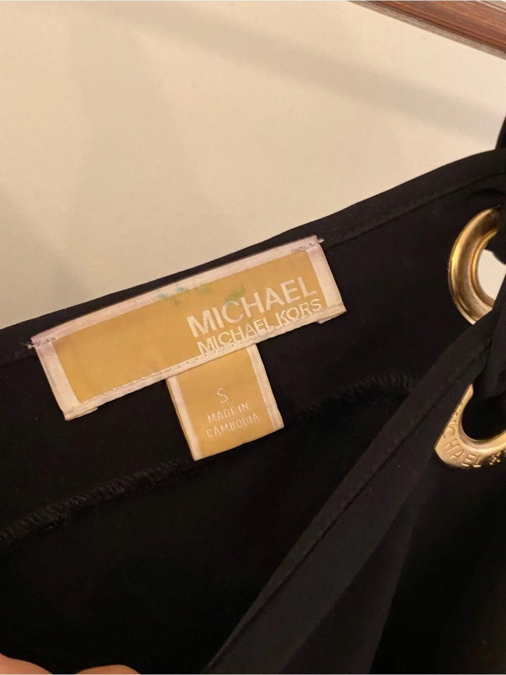 Michael Kors Black V-Neck Mini Dress with Gold Ring Straps